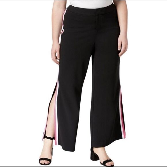 INC Black Wide Leg Pink White Racing Stripe Pants - Picture 1 of 9